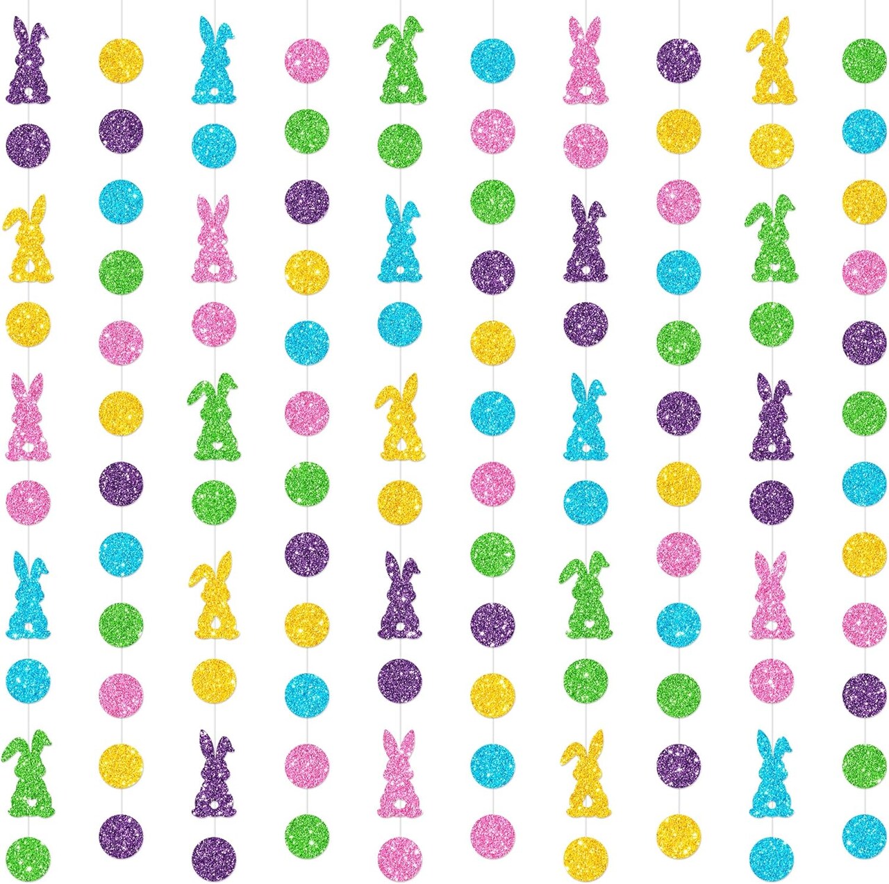 10-Piece Easter Bunny Garland – Colorful Glitter Rabbit Hanging Banner for Spring, Party, Mantel & Classroom Decor